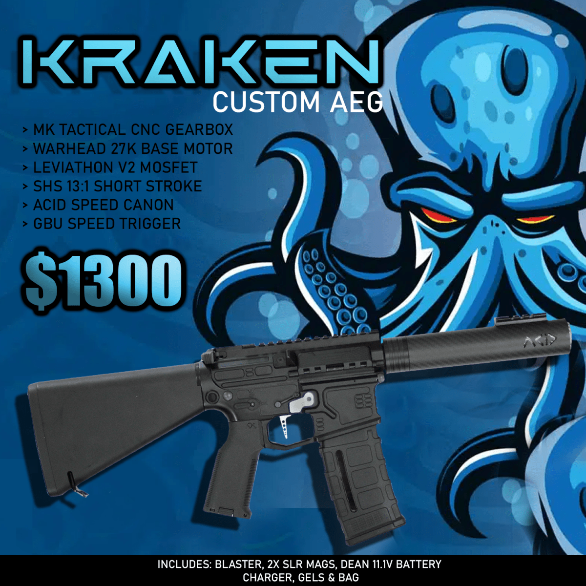 „Kraken“ Custom AEG Speedsoft Gel Blaster