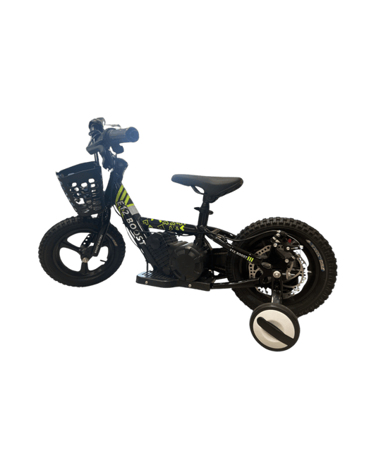 12" elektrisches Kinder-Laufrad 100 W mit Stützrädern und Korb