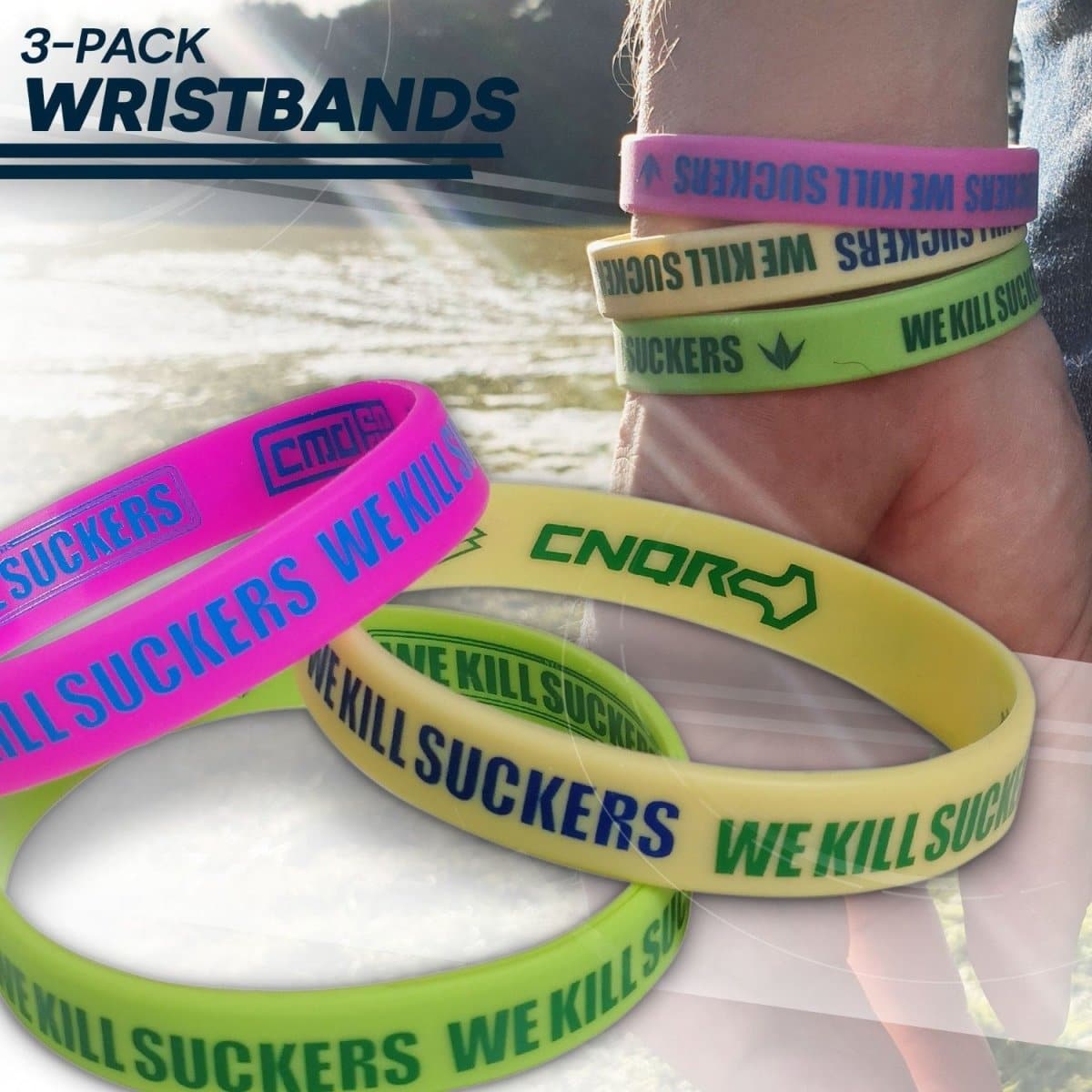 Bunkerkings Armbänder (3er-Pack) – Pink/Regenbogen/Limette