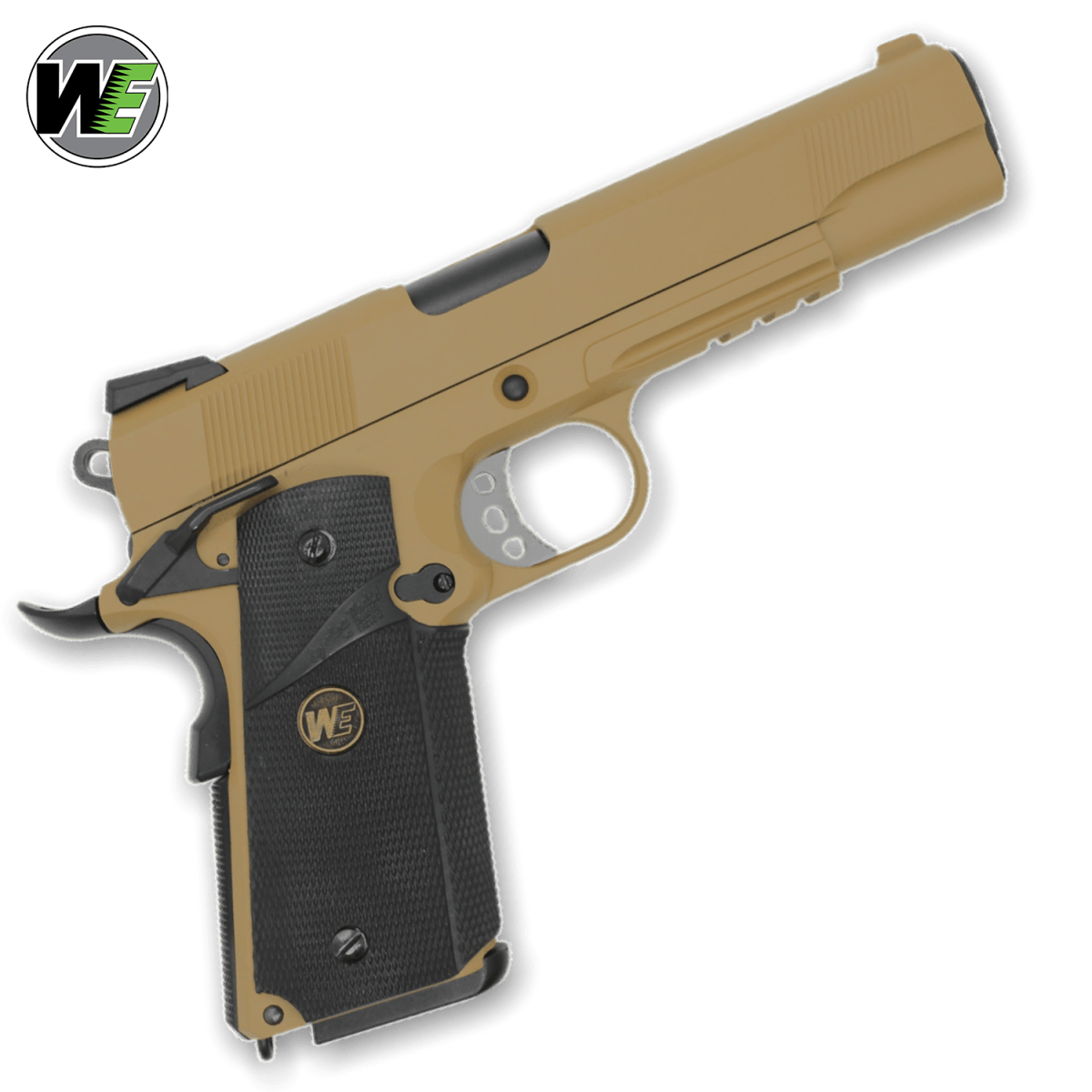 WE Tech „CQB Master“ 1911 MEU Gelsoft Gas Blowback Pistole – Tan + Rail-Version