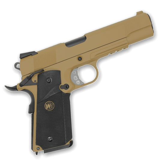 WE Tech „CQB Master“ 1911 MEU Gelsoft Gas Blowback Pistole – Tan + Rail-Version