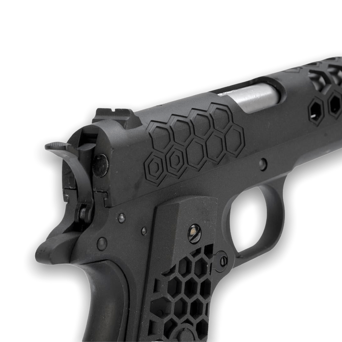 WE Tech 1911 Hex Cut Gelsoft Gas Blowback Pistole – Schwarz