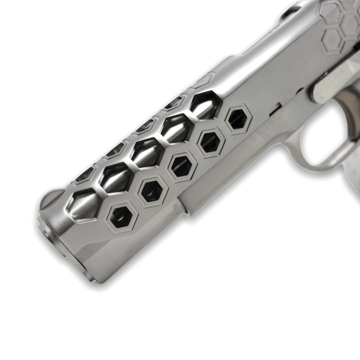 WE Tech 1911 Hex Cut Gelsoft Gas Blowback Pistole – Silber