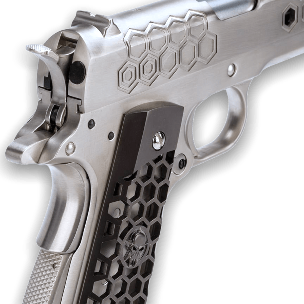 WE Tech 1911 Hex Cut Gelsoft Gas Blowback Pistole – Silber