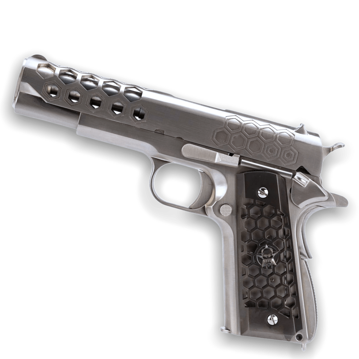 WE Tech 1911 Hex Cut Gelsoft Gas Blowback Pistole – Silber