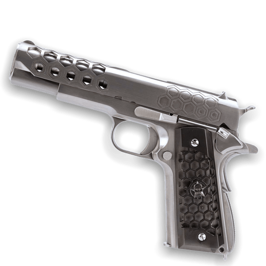 WE Tech 1911 Hex Cut Gelsoft Gas Blowback Pistole – Silber