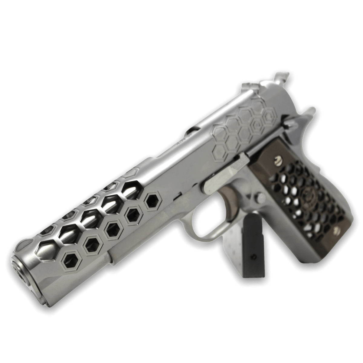 WE Tech 1911 Hex Cut Gelsoft Gas Blowback Pistole – Silber