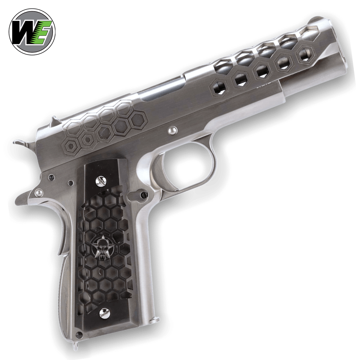 WE Tech 1911 Hex Cut Gelsoft Gas Blowback Pistole – Silber