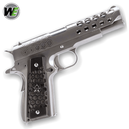 WE Tech 1911 Hex Cut Gelsoft Gas Blowback Pistole – Silber