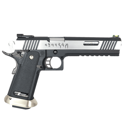 WE-Tech Hi-Capa 6" T-Rex „Force" Competition Auto/Semi Gas Blowback Gel Blaster Pistole – Schwarz/Silber/Markierungen