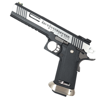 WE-Tech Hi-Capa 6" T-Rex „Force" Competition Auto/Semi Gas Blowback Gel Blaster Pistole – Schwarz/Silber/Markierungen