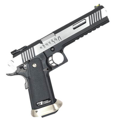 WE-Tech Hi-Capa 6" T-Rex „Force" Competition Auto/Semi Gas Blowback Gel Blaster Pistole – Schwarz/Silber/Markierungen