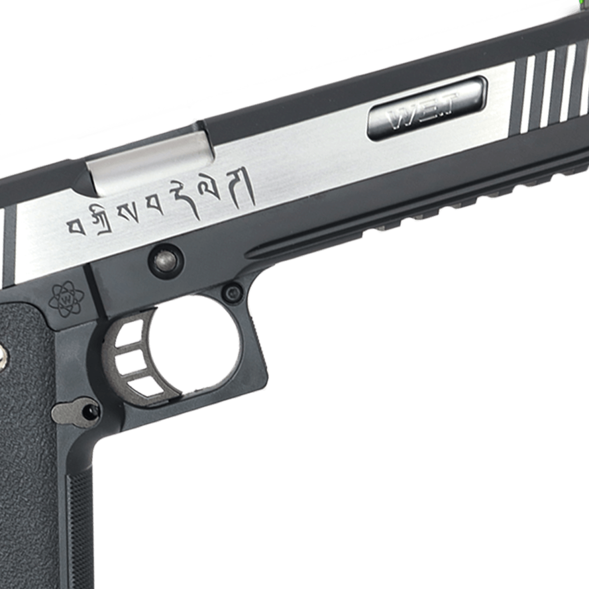 WE-Tech Hi-Capa 6" T-Rex „Force" Competition Auto/Semi Gas Blowback Gel Blaster Pistole – Schwarz/Silber/Markierungen